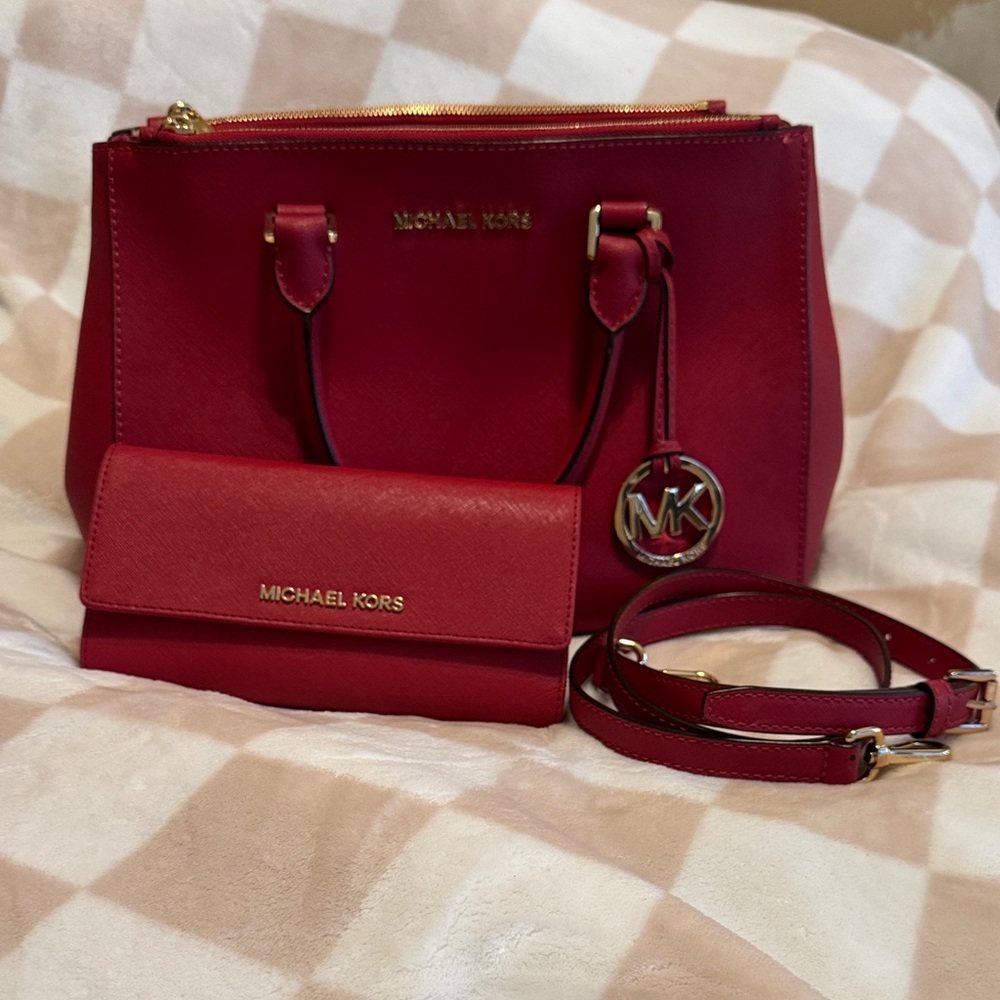 Michael Kors Red Satchel and Wallet Set